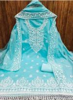 Chanderi Sky Blue Festival Wear Thread Work Dress Material